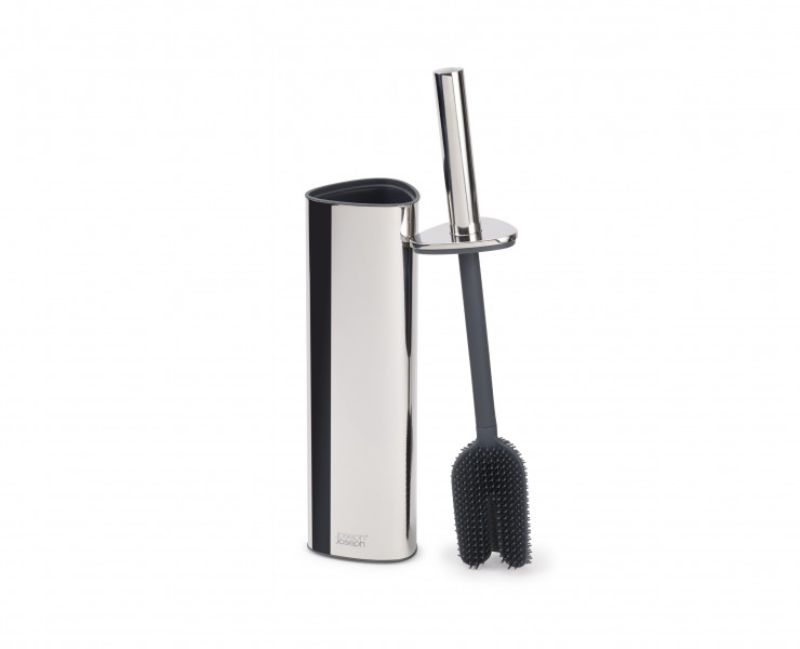 Stylish stainless steel toilet brush with a flexible triple-action head for efficient and hygienic cleaning.