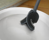 Flexible stainless steel toilet brush with a triple-action head for efficient, hygienic cleaning and stylish storage.