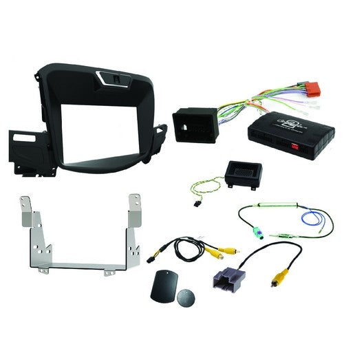 AERPRO Install Kit for Holden VF, featuring ABS facia, mounting bracket, and reverse camera retention for seamless audio upgrades.