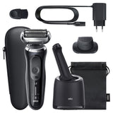 Braun 71-N7200cc black electric shaver with 4in1 SmartCare Center, precision trimmer, and AutoSense technology for smooth grooming.