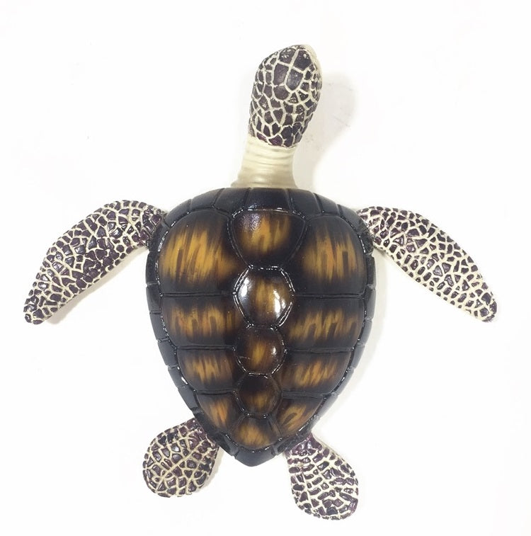 Brown polyresin turtle wall art, 17 x 16 x 5cm, highlighting detailed craftsmanship and earthy tones for nature-themed decor.
