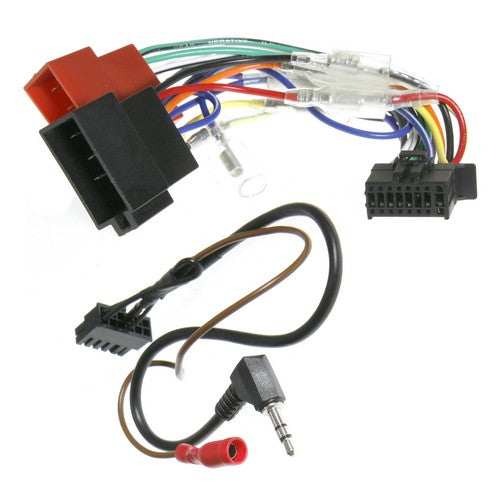 JVC to ISO harness by AERPRO with patch lead, mute wire, and bullet connectors for easy car audio integration.