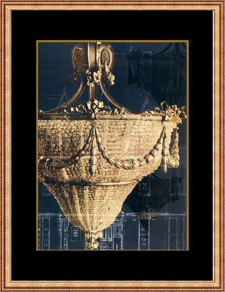 Vintage chandelier art print in a frame, measuring 60x80cm, showcasing classic elegance for sophisticated home decor.