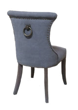 Elegant Miami Dining Chair in grey canvas and oak, featuring antique brass accents, perfect for stylish dining spaces.