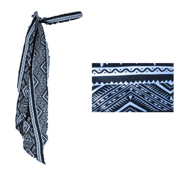 Skinny blue and white scarf, 165cm x 7cm, lightweight polyester with a chic printed pattern for versatile styling.