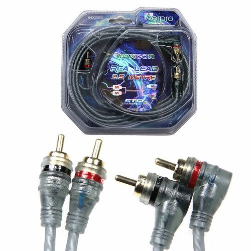 RCA cable with 2 male connectors, 2.5M long, gold plated for superior sound and video quality, and flexible for easy installation.