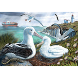 Jigsaw puzzle depicting New Zealand's Albatross Rookery, featuring vibrant native birds, ideal for ages 8 and up.