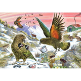 Colorful jigsaw puzzle featuring the playful Kea parrot, celebrating New Zealand's wildlife with 300 large pieces.