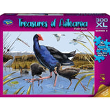 Jigsaw puzzle featuring vibrant Pukeko bird artwork, 300XL pieces, perfect for family fun and learning about New Zealand's wildlife.