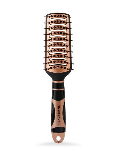 Lady Jayne Professional Vent Brush designed for styling thin hair, featuring ionic bristles for frizz reduction and quick drying.