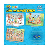 Colorful 100-piece jigsaw puzzle depicting a whimsical sandpit scene by Jan Van Haasteren, perfect for family fun.