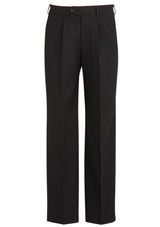 Men's black one pleat pants by Biz Collection featuring a stretch waistband, internal pocket, and sophisticated fit for business use.