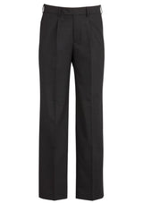 Men's charcoal one pleat pants with elastic waistband, suitable for formal occasions and daily wear, featuring practical pockets.