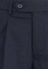 Men's navy one pleat pants from Biz Collection, featuring a comfortable stretch waistband and practical pocket design.