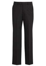 Men's black flat front pants by Biz Collection, featuring a slim fit, stretch waistband, and internal security pocket for comfort.