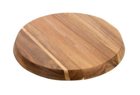 Magnetic 24cm acacia wood trivet featuring unique grain, heat resistance, and secure placement for hot pots and dishes.