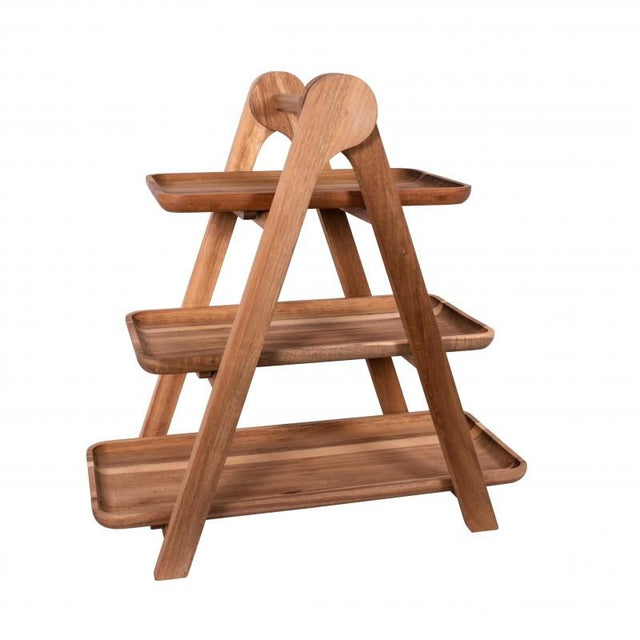 Peer Sorensen 3 Tiered Serving Ladder in acacia wood, perfect for stylishly displaying treats; collapsible for easy storage.