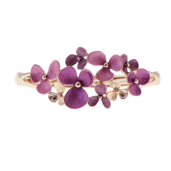 Elasticated rose gold bracelet adorned with vibrant fuchsia flowers, perfect for adding color and style to any outfit.