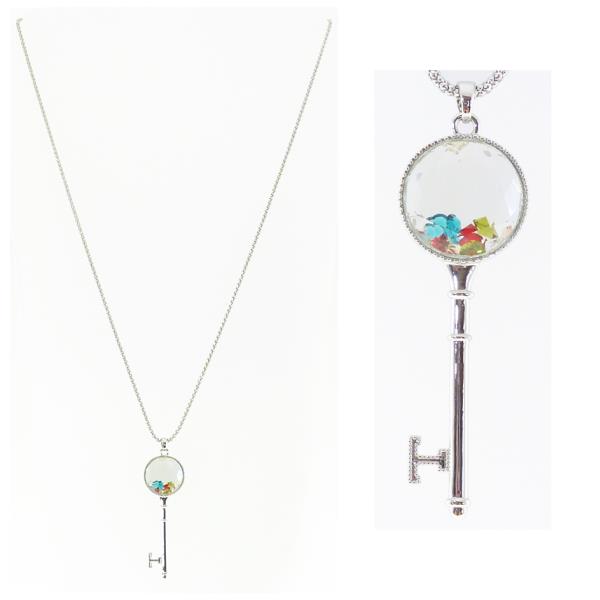 Elegant Key Bow Necklace featuring sparkling multi-crystals, measuring 80cm for a stylish and versatile accessory.