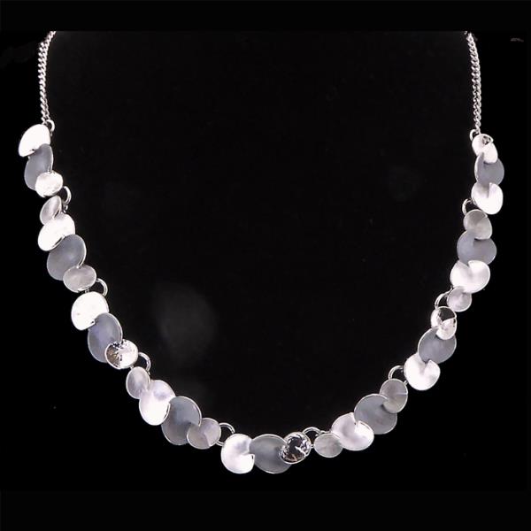 Rhodium plated silver necklace featuring delicate lilypad design, 46cm length with extension, perfect for elegant styling.