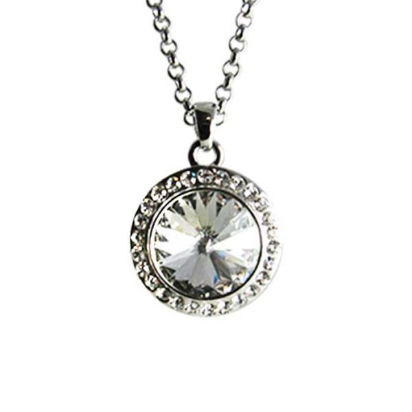Elegant CZ crystal necklace with diamante surround, 46cm chain, 2x2cm pendant, perfect for any occasion.