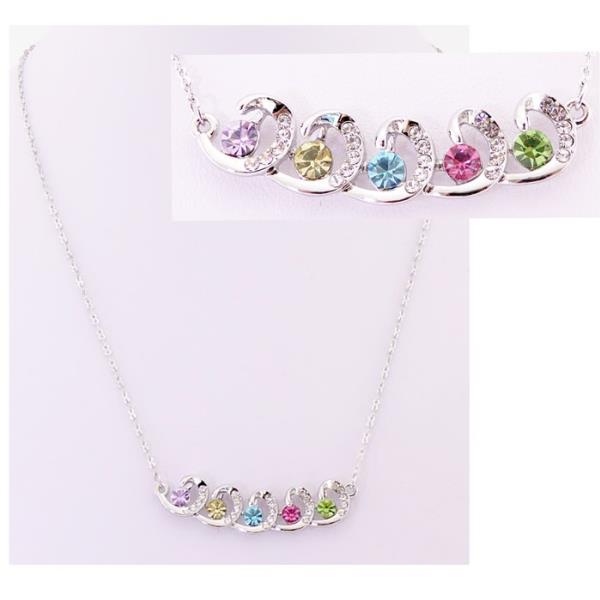 Silver necklace featuring multi-coloured heart-shaped crystals, perfect for elevating any outfit with elegance and sparkle.