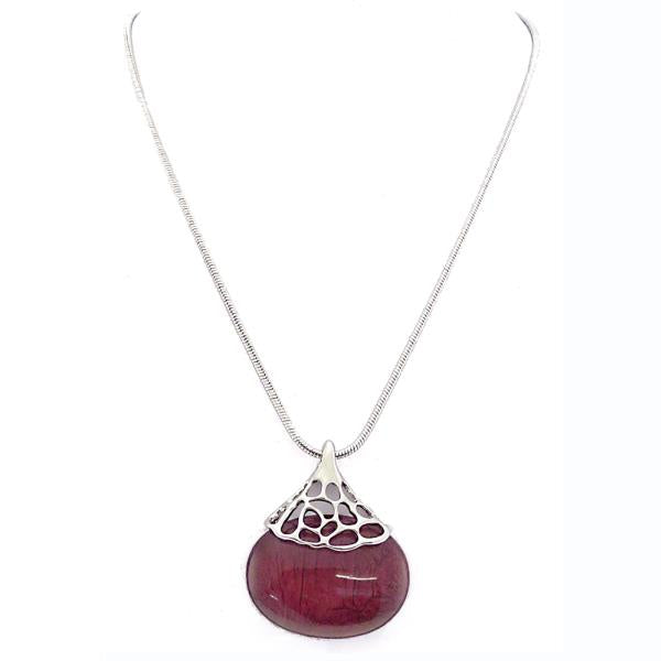 Berry resin oval necklace with silver lace bail, 46cm in length; a stylish and vibrant statement piece for any outfit.