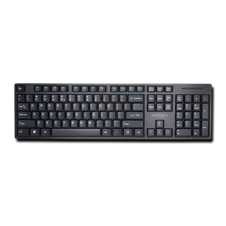 Kensington Pro Fit Low Profile Wireless Keyboard with sleek design, multimedia keys, and spill-proof feature for efficiency and comfort.