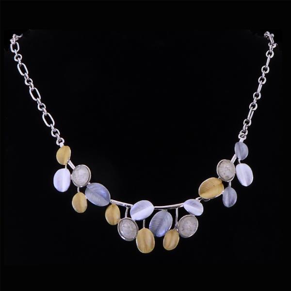 Rhodium plated silver necklace with small leaves design, adjustable 46cm length, tarnish-resistant elegance for any occasion.