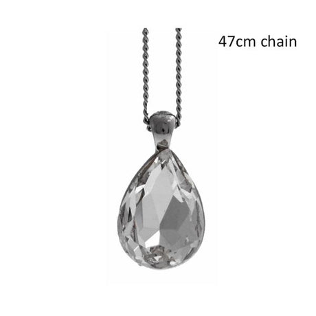 Elegant Pear Drop Crystal Necklace with a 1.5cm teardrop CZ pendant on a 47cm silver-plated chain. Perfect for any occasion.