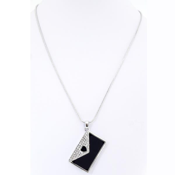 A chic 48cm black enamel purse necklace featuring a sparkling diamante flap, perfect for stylish layering or solo wear.