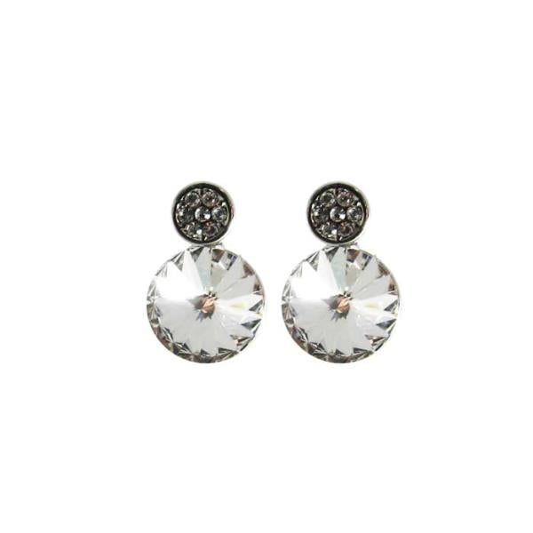 Large CZ earrings with diamante stud, featuring a round clear centerpiece, stylish for any occasion.