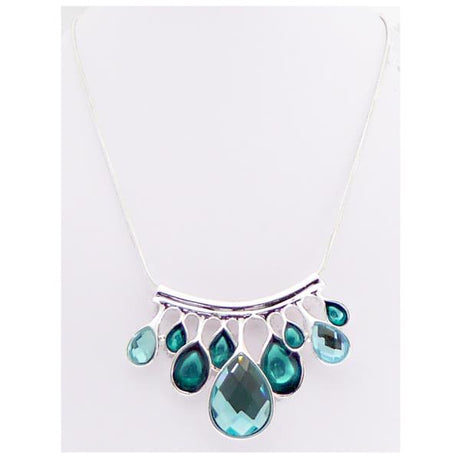 Aqua crystal and enamel teardrop necklace, 46cm long, adding elegance and shimmer to any outfit.