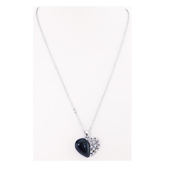 Black Heart Necklace with crystals, featuring a striking half-black design and 46cm length for a chic, elegant look.