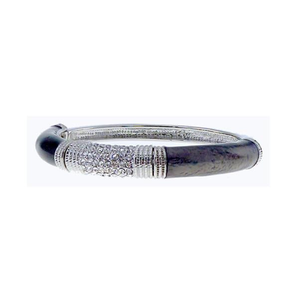 Dark bronze enamel bangle-look bracelet adorned with sparkling diamantes, featuring an elasticated fit for comfort.