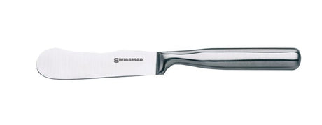 Swissmar Stainless Steel Spreader Knife with ergonomic handle, perfect for spreading cheeses and dips at gatherings.