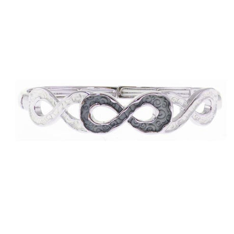 Silver and grey infinity bracelet with elastic design, symbolizing eternal love, perfect for any stylish occasion.