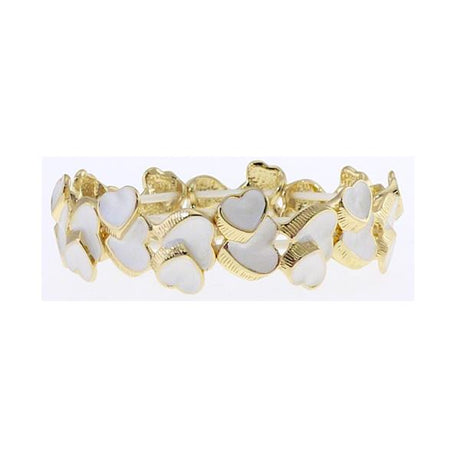 Gold bracelet featuring playful white heart accents, designed for comfort and style, perfect for any occasion.