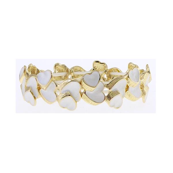 Gold bracelet featuring playful white heart accents, designed for comfort and style, perfect for any occasion.