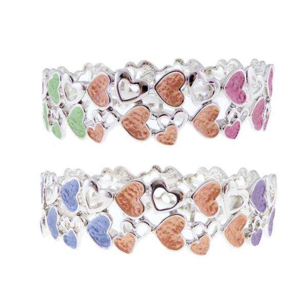 Multi-coloured enamel hearts bracelet, featuring vibrant colors and elastic design for comfort and style. Perfect for any occasion.
