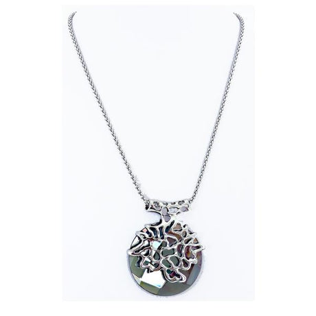 Elegant black circle necklace with silver overlay, 46cm, perfect for enhancing any outfit and making a stylish statement.