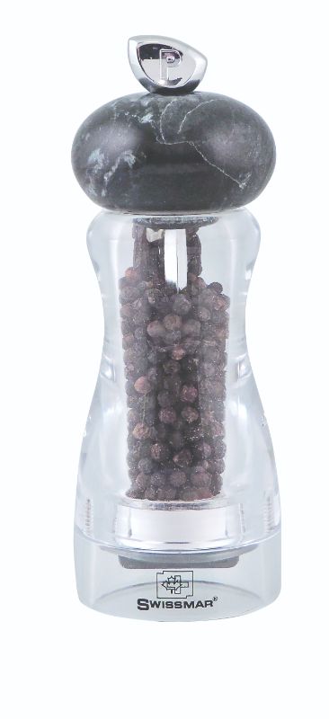 Stylish Swissmar Andrea 15cm pepper grinder with granite top, perfect for grinding pepper, salt, herbs, and spices.