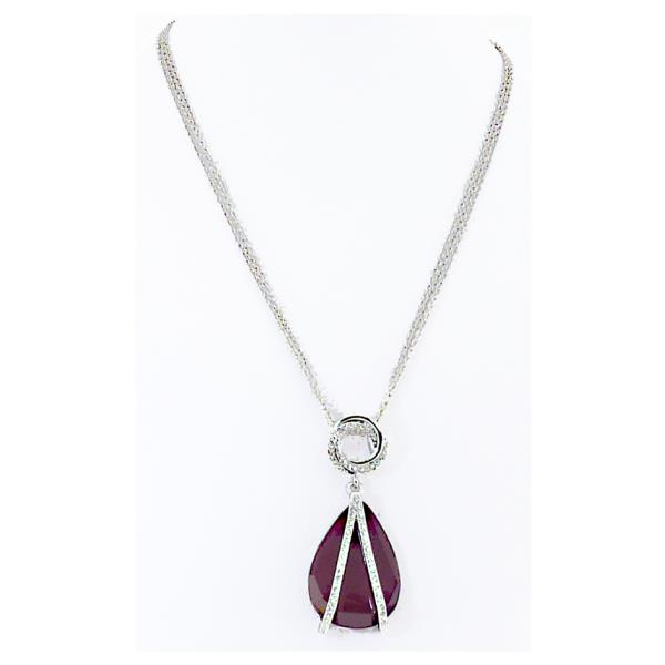Elegant dark red teardrop necklace with sparkling diamante overlay, perfect for formal occasions, 46cm length.