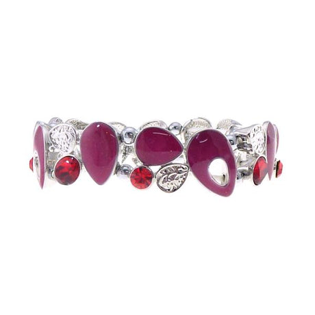 Elegant bracelet with teardrop fuchsia shades and radiant red crystals, perfect for adding a bold pop of color.