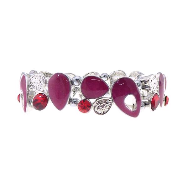 Elegant bracelet with teardrop fuchsia shades and radiant red crystals, perfect for adding a bold pop of color.