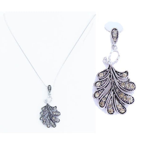 Elegant marcasite leaves pendant necklace on a durable chain, showcasing nature-inspired beauty and timeless style.