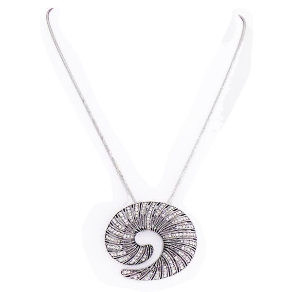 Stunning Marcasite Ammonite pendant necklace, 4 cm long with sparkling stones, elegant for any occasion.