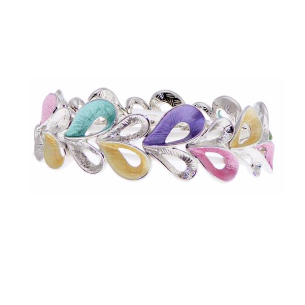 Colorful heart-shaped ribbons intertwine in this elasticated bracelet, perfect for expressing love and style on any occasion.