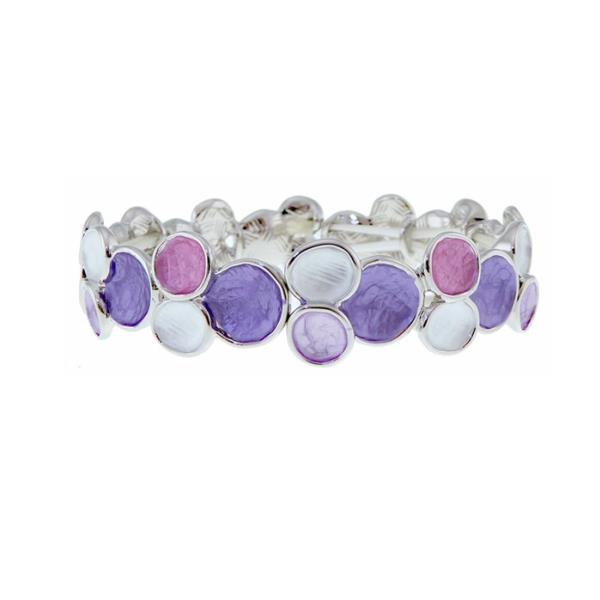 Elegant bracelet featuring an elasticated design with stunning white and purple circles, perfect for any occasion.