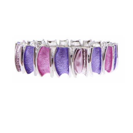 Vibrant fuchsia and purple curved pieces in an elasticated bracelet, perfect for adding color and style to any outfit.